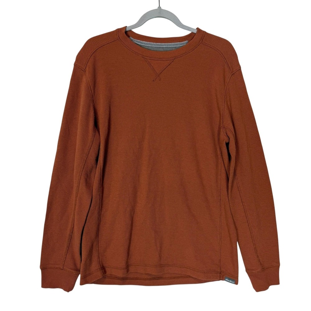 Eddie Bauer Sweatshirt Mens Medium Brown Thermal Waffle Knit Crewneck Pullover